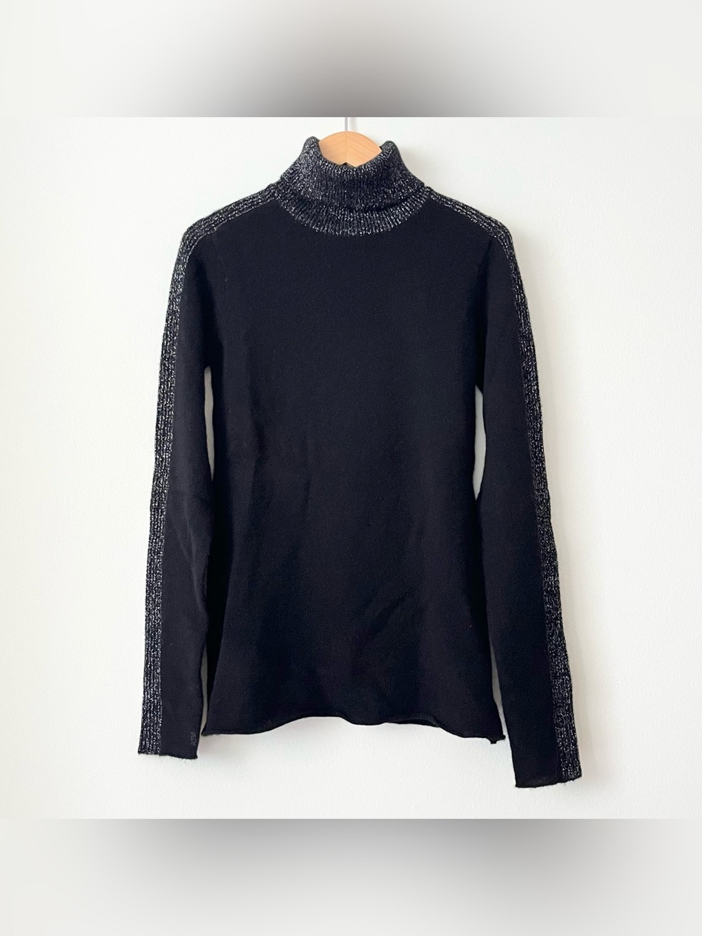NWT ATM Women's Cashmere Turtleneck Sweater Black Metallic XS Minimalist Luxury